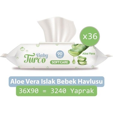 Baby Turco Softcare Aloe Vera 90 Yaprak 36’lı Paket Islak Bebek Havlusu