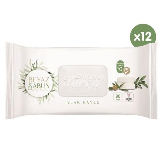 Baby Turco Beyaz Sabun Kokulu 90 Yaprak 12’li Paket Islak Mendil