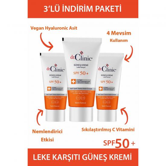 Dr.clinic Güneş Koruyucu Krem Leke Karşıtı Spf 50 + 3’lü Set 50 ml