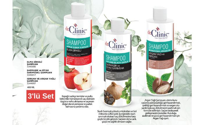Dr.Clinic Bitkisel İçerikli (Elma-Sarımsak-Argan Yağı ) 3’lü Şampuan 