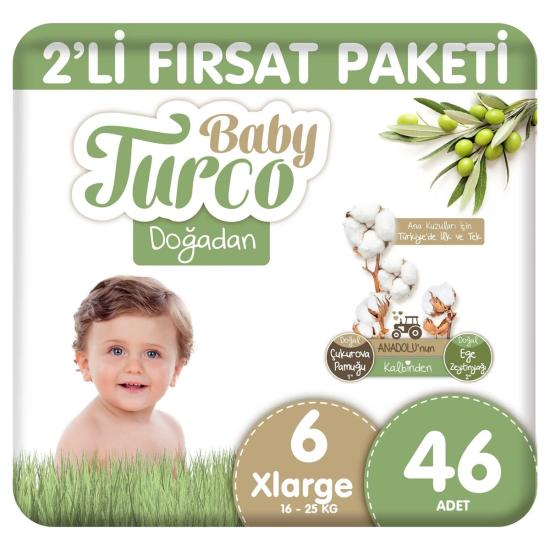 Baby Turco Doğadan 2’li Fırsat Paketi Bebek Bezi No:6 -46 Adet