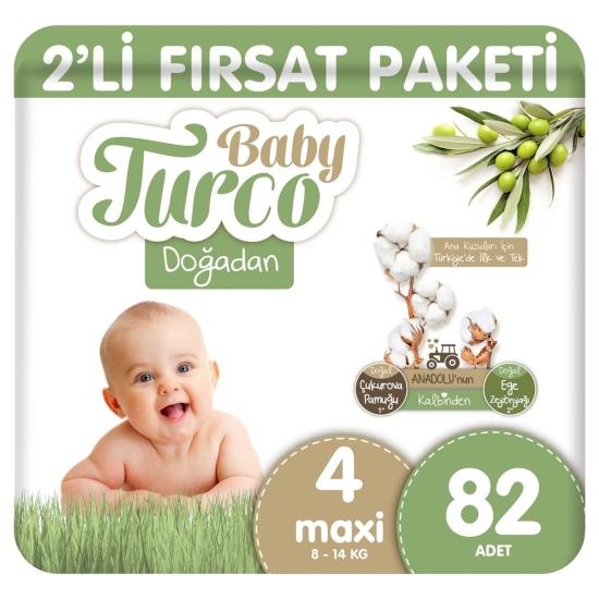 Baby Turco Doğadan 2’li Fırsat Paketi Bebek Bezi No:4-82 Adet