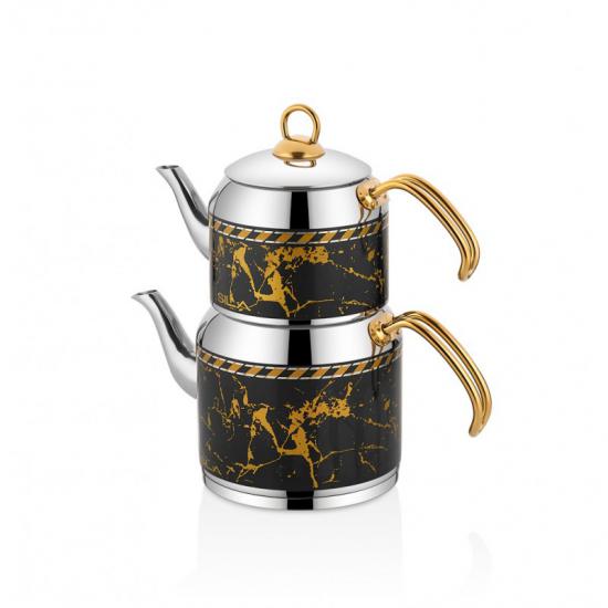Sıla Hermes Dekorlu Çaydanlık Siyah Gold No : 3